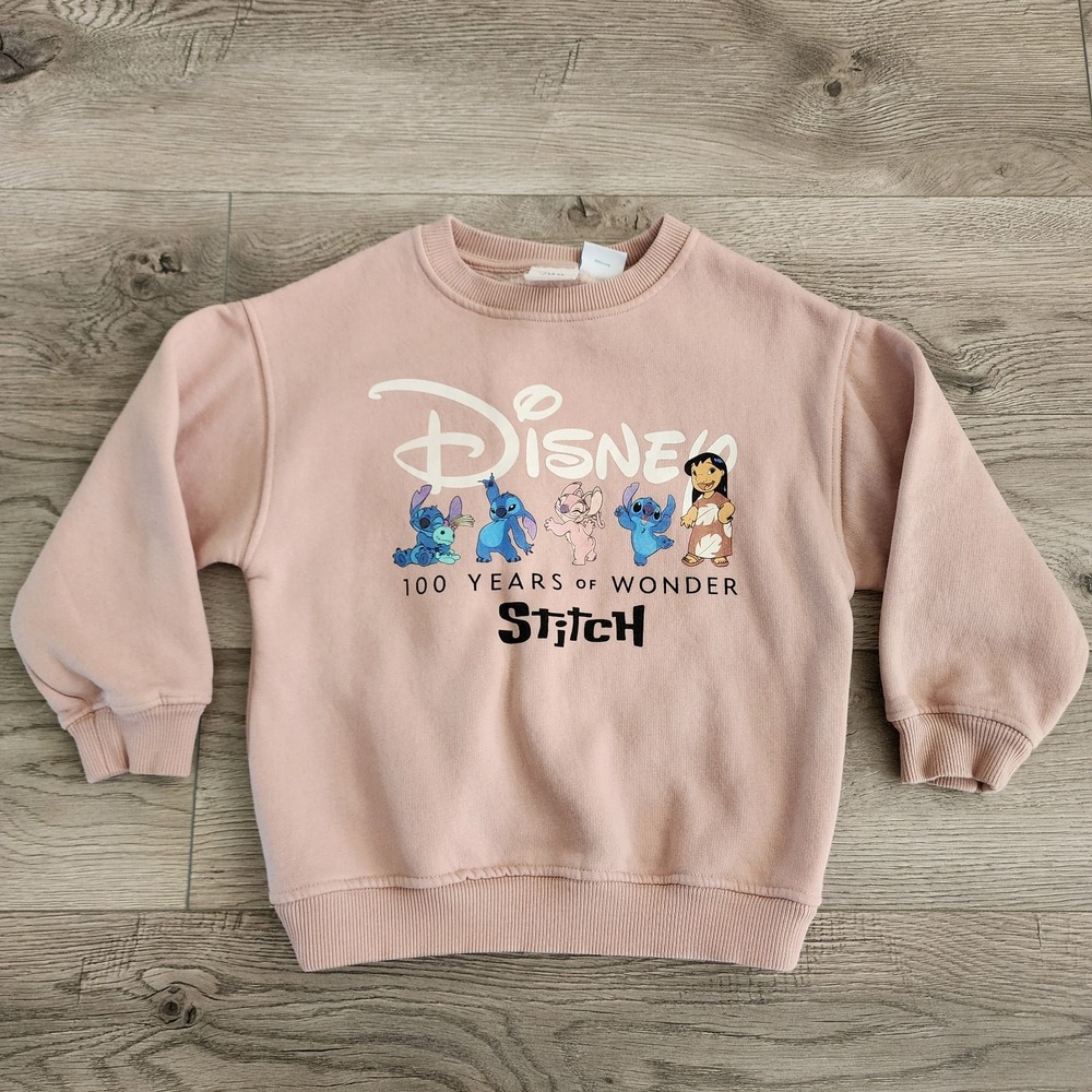 ZARA‎ Girls Lilo & Stitch Pink Sweatshirt 6/7 Disney Character Graphic Top Girls
